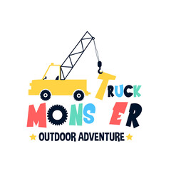 Hand drawing truck print design with slogan. Vector illustration design for fashion fabrics, textile graphics, prints. © miniwhale