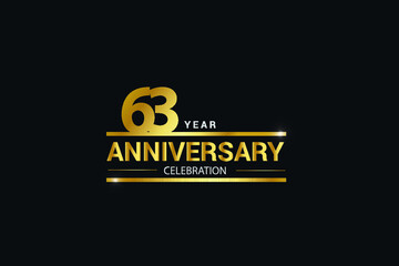 63 year anniversary celebration logotype. anniversary logo with golden and Spark light white color isolated on black background, vector design for celebration, invitation and greeting card - vector