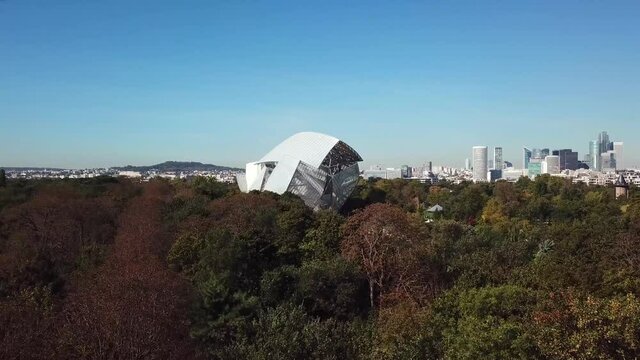 Aerial view of the modern glass building of ,  Foundation, Paris
