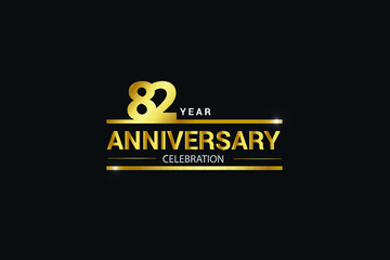 82 year anniversary celebration logotype. anniversary logo with golden and Spark light white color isolated on black background, vector design for celebration, invitation and greeting card - vector
