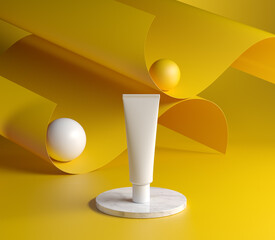 Podium packaging template acne skin on yellow background 3D Render