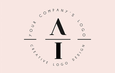 Letters AI A I Logo set as a stamp or personal signature. Simple AH Icon with Circular Name Pattern.