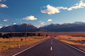 Mount Cook Neuseeland, einsamer Weg, Hooker Valley, Alpenglühen