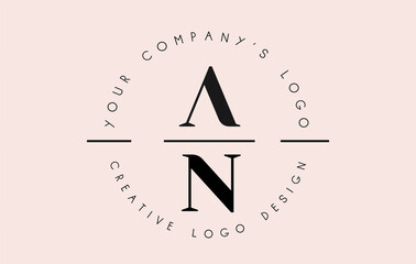 Letters AN A N Logo set as a stamp or personal signature. Simple AN Icon with Circular Name Pattern