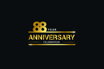88 year anniversary celebration logotype. anniversary logo with golden and Spark light white color isolated on black background, vector design for celebration, invitation and greeting card - vector