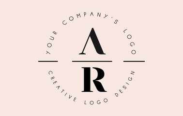 Letters AR A R Logo set as a stamp or personal signature. Simple AR Icon with Circular Name Pattern.