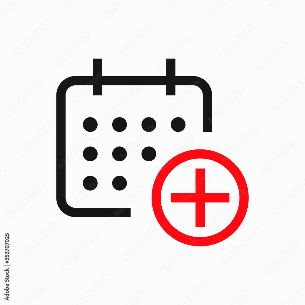 Poster сalendar with plus line vector minimalistic icon. date symbol. appointment day icon for web design. 