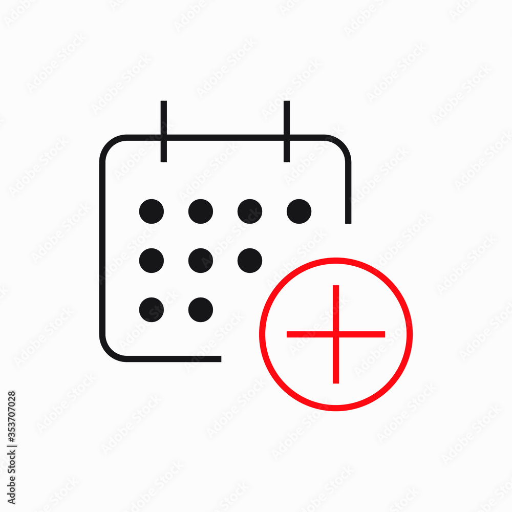 Poster сalendar with plus line vector minimalistic icon. date symbol. appointment day icon for web design. 