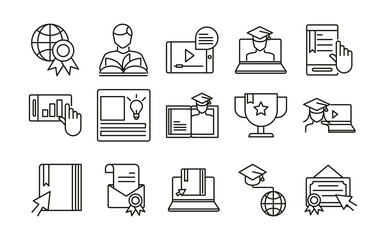 elearning online education and development class set line style icon