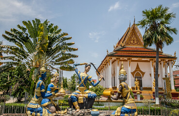 statues inside Wat Kamphaeng, a buddhist temple of Battambang, Cambodia