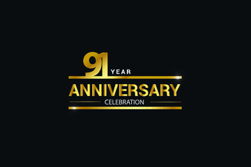 91 year anniversary celebration logotype. anniversary logo with golden and Spark light white color isolated on black background, vector design for celebration, invitation and greeting card - vector