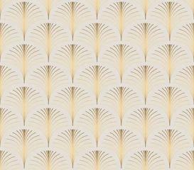 Wallpaper murals Geometric leaves Vintage style elegant floral art deco repeat fan pattern/stylized palm leaf in golden metallic gradient on light background. Seamless art deco fan pattern.