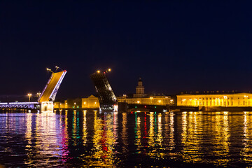 Fototapeta na wymiar night view of the bridge. Night view of the city of Saint Petersburg