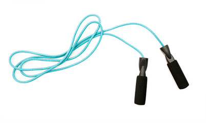 Blue skipping rope or jump rope isolated on white background, top view - obrazy, fototapety, plakaty
