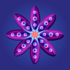 This is a polygon template. This is a purple pink neon geometric mandala. Asian floral pattern.
