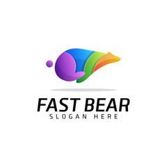 Vector illustration of colorful fast bear logo design template.