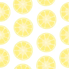 Fotobehang Citroen Citroenen plakjes naadloze patroon. Repetitieve vectorillustratie van plakjes citroen op transparante achtergrond.