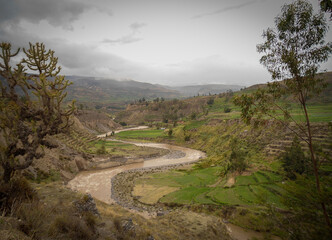 Beautiful view of a river in the Ciolca Canyon in Peru