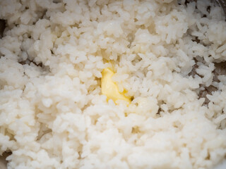 Hot rice porridge with butter