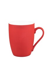 red ceramic mug with handle closeup isolated on white background