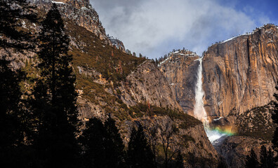 Snow and Rainbows on Yosemite Falls, Yosemite National Park, California