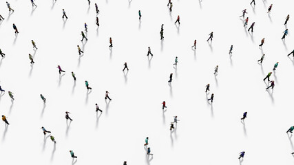 People walking against white background top view
