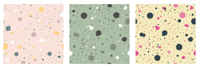 Collection of seamless backgrounds from colorful spots and splashes of paint. Combinations of abstract and mysterious forms.