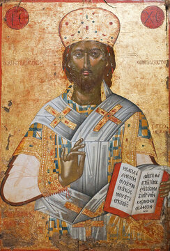 Ancient icon of Christ Great High Priest from the church of Holy Trinity on Corfu, Greece, 16th cent. Cretan workshop.