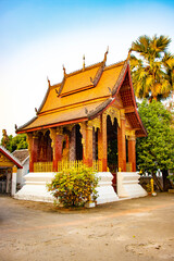 Obraz premium A beautiful view of buddhist temple at Luang Prabang, Laos.
