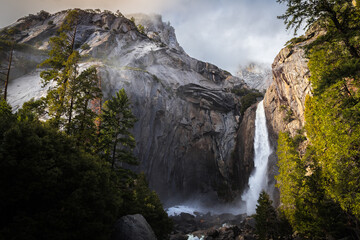 Naklejka na ściany i meble Winter Storm Descending on Yosemite Falls, Yosemite National Park, California