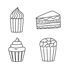 Piece of cake, muffin, cupcake. Vector illustration.
