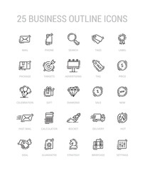 Business advantages outline icon set. Collection of 25 high quality outline web pictograms in modern style on white background