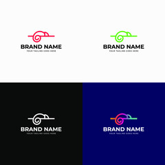 Line art style chameleon logo design template vector illustration. Lizard animal, Exotic animal, Chameleon logo template. Creative chameleon logo icon design. © alihriday