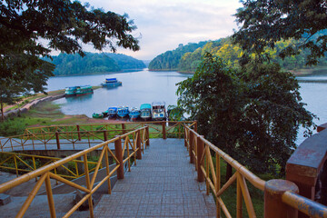 Thekkady, Kerala/India - September 24, 2013: Start Point\Entry towards the Kerala Tourism (KTDC) jetties lined up for boat cruise at Periyar National Park and Wildlife Sanctuary.