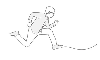 Running boy. Line drawing vector illustration.