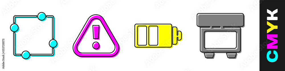 Poster set electric circuit scheme, exclamation mark in triangle, battery charge level indicator and fuse i