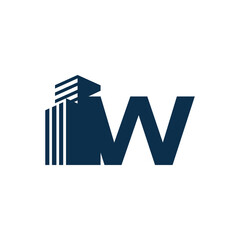 W Letter With Building For Construction Company Logo