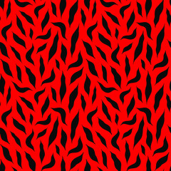 pattern with a silhouette of black leaves on a red background.A mottled abstract pattern with the texture of an animal.