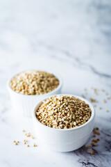 Dried Green Buckwheat porridge in a bowl