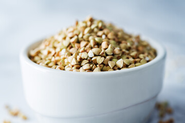 Dried Green Buckwheat porridge in a bowl