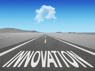 Innovation text on highway landscape background