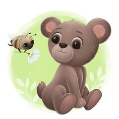 Little Bee Gives a Flower to a Cute Little Bear