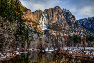 Winter Reflections of Yosemite Falls, Yosemite National Park, California