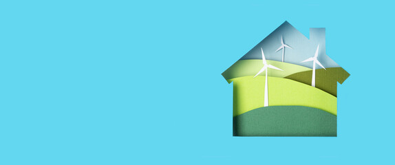 Green alternative eco friendly energy. Windmill turbines landscapes