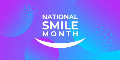 National smile month. Vector web banner, poster, card for social networks and online media. The horizontal composition, the text of National smile month. Concept of dentistry and dental health.