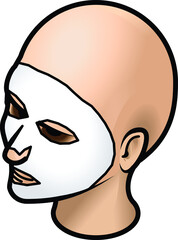 Beauty treatment: woman's head with a paper sheet mask.