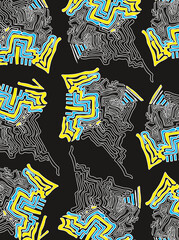 geometric blue yellow pattern on a black background