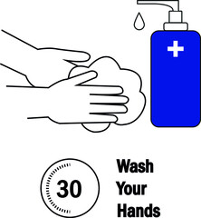 Self protection concept. Wash your hands 30 second. Antibacterial and antivirus program.