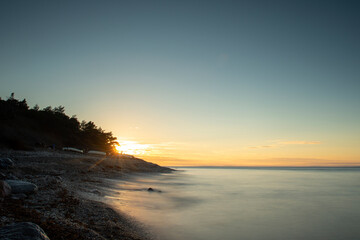 Sunset over an limestone Beach on the island of Gotland in Sweden