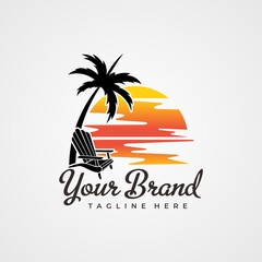beach sunset vector logo template design